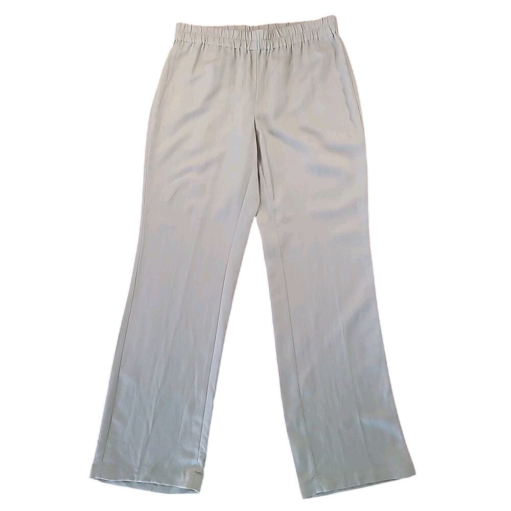 Chico's Linen Blend Wide Leg Pull On Pants Beige M Womens Elastic Waist Casual